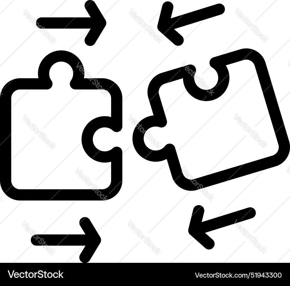 Two puzzle pieces connecting with arrows showing Vector Image