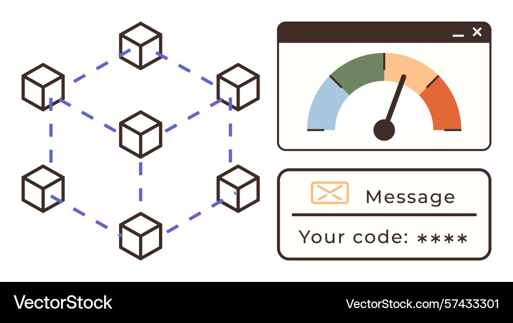 Blockchain network with security code Blockchain network with security code vector image