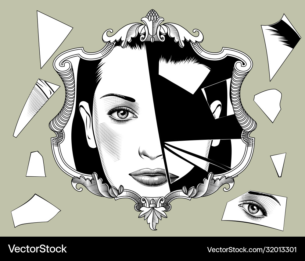 Broken Retro Mirror Reflection Vector Image