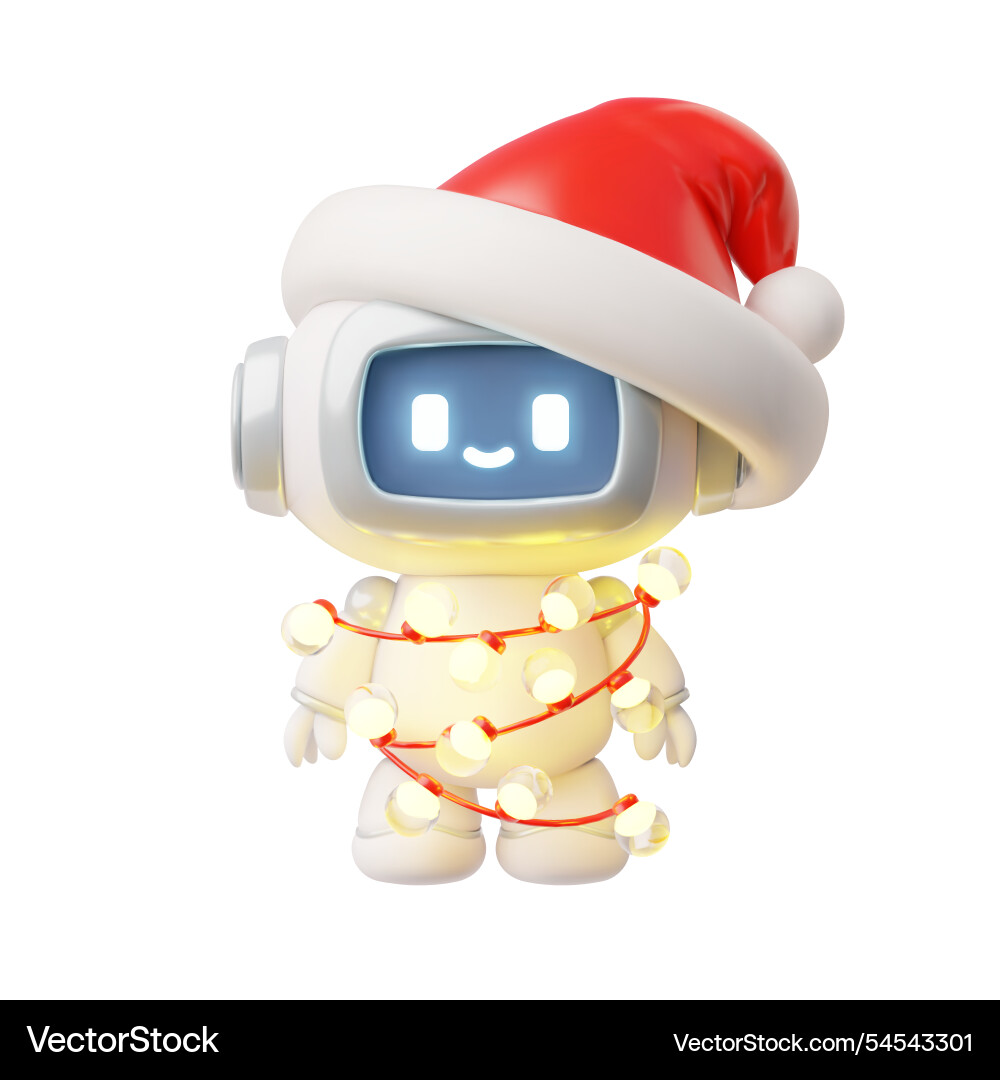 Chatbot robot in christmas decorations 3d cartoon Vector Image