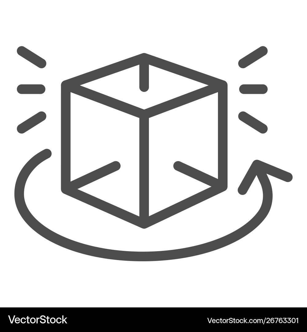 Cube rotation line icon 360 degrees rotate Cube rotation line icon 360 degrees rotate vector image