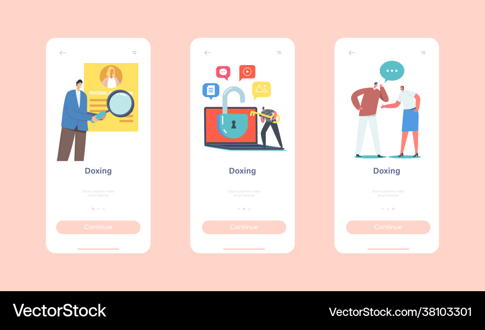 Doxing mobile app page onboard screen template Doxing mobile app page onboard screen template vector image