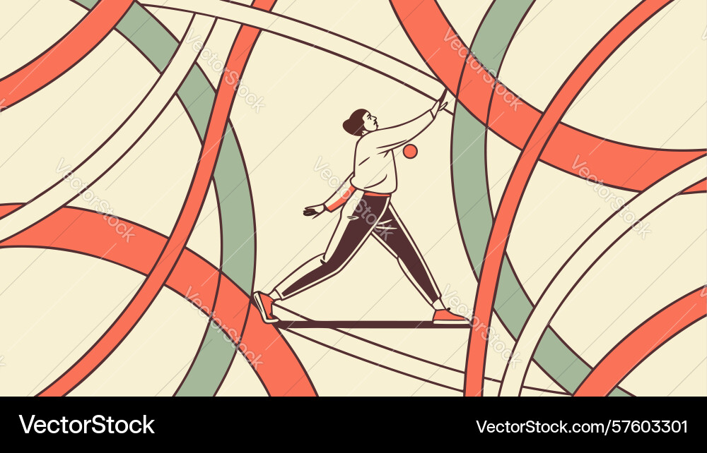 Dynamic runner in abstract wavy line art vector image