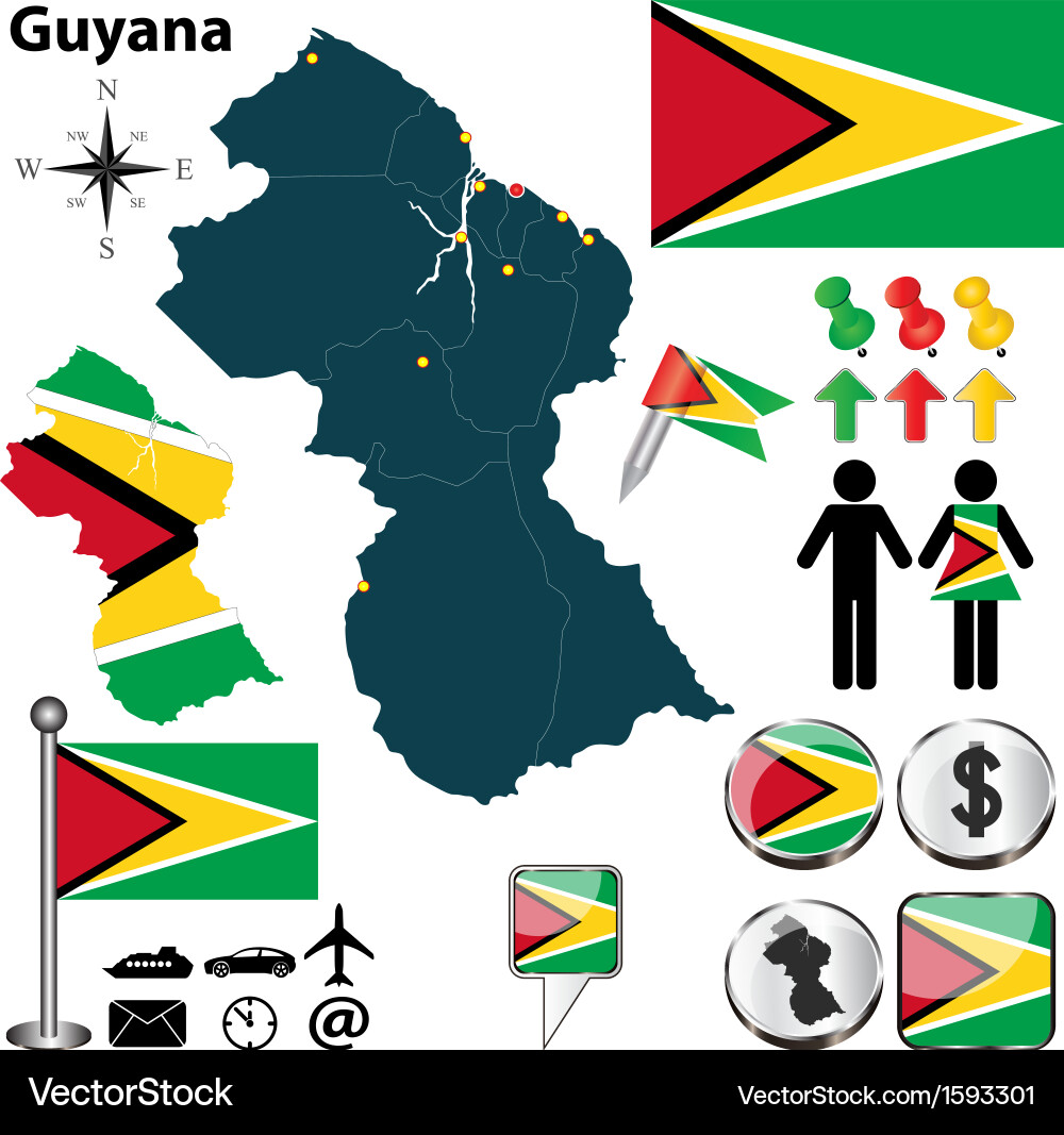 Guyana Map with Flags and Borders Vector Image