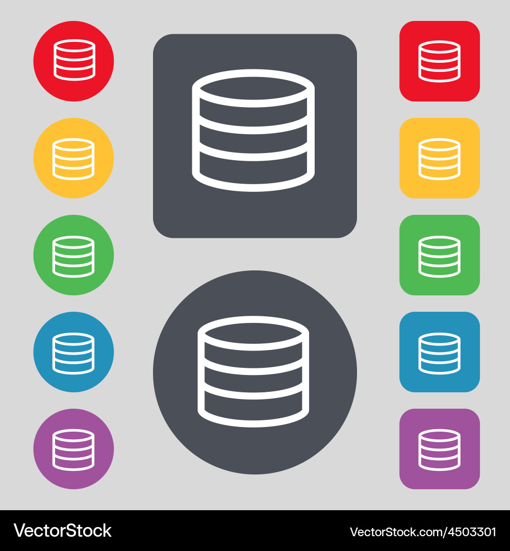 Hard disk and database icon sign a set of 12 vector image
