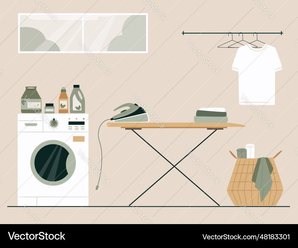 Laundry room with clean or dirty clothes vector image