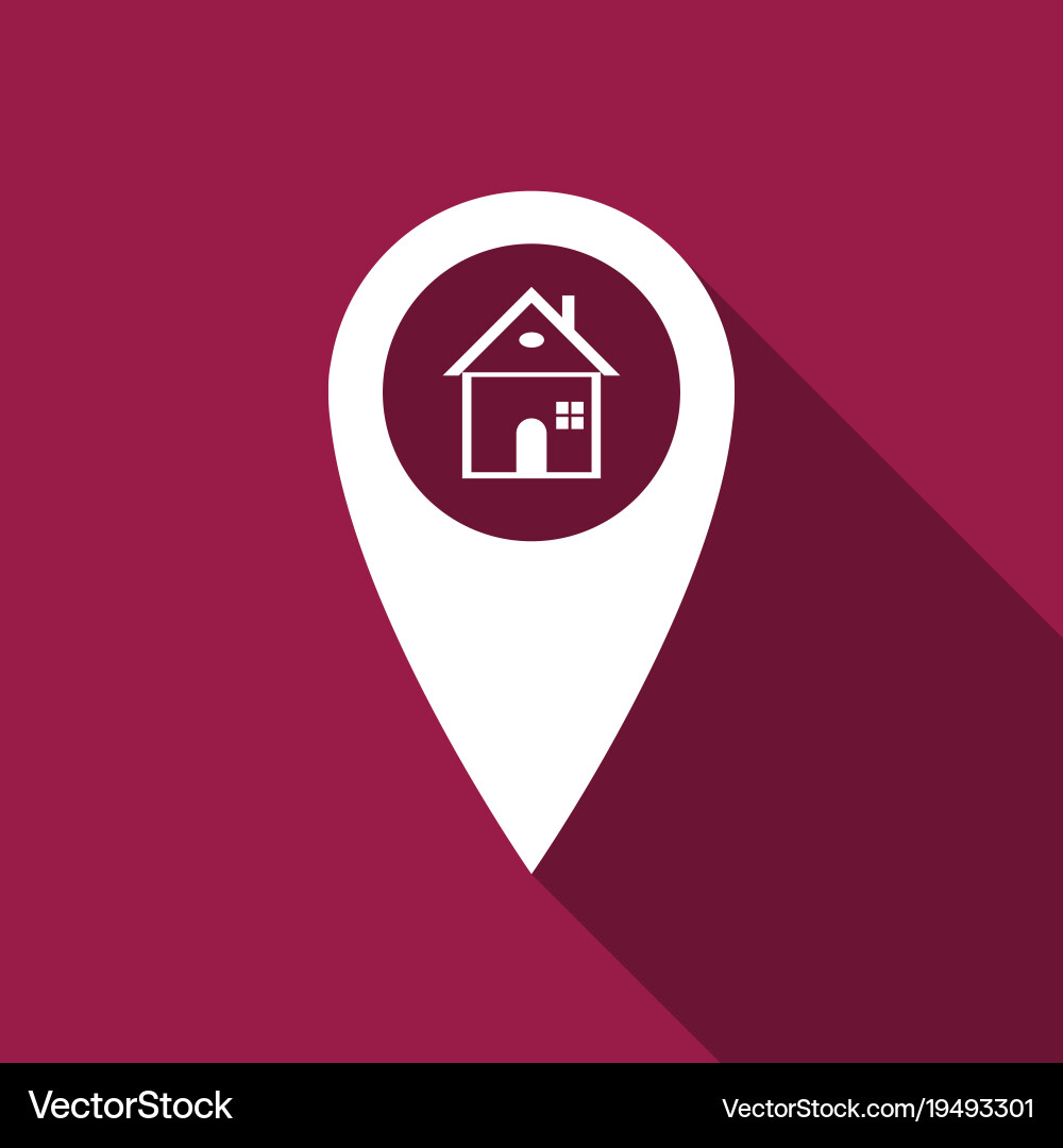 Map pointer with house icon long shadow vector image