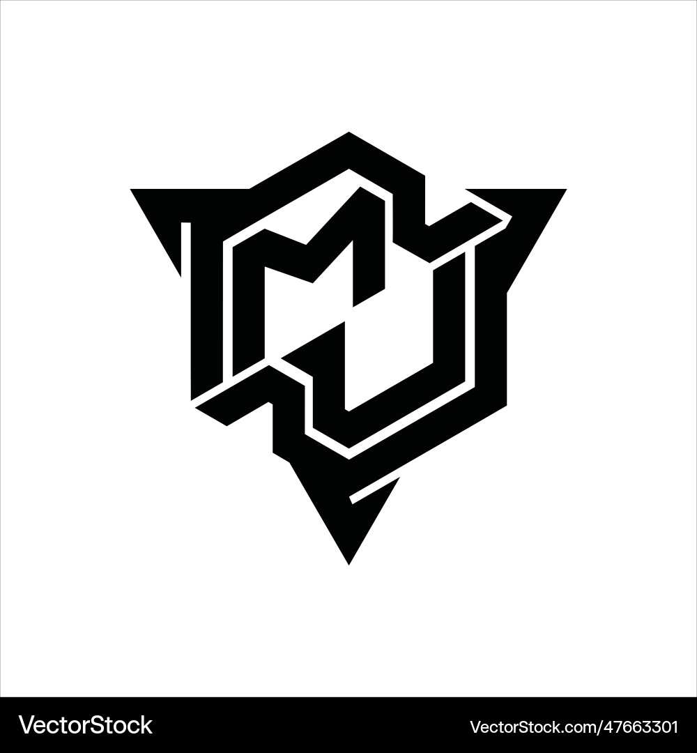Mu logo monogram hexagon shape with triangle Mu logo monogram hexagon shape with triangle vector image