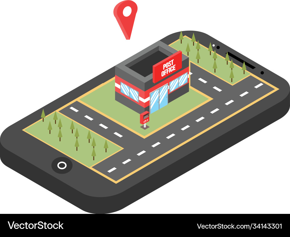 Red pointer on smartphone map gps navigation vector image