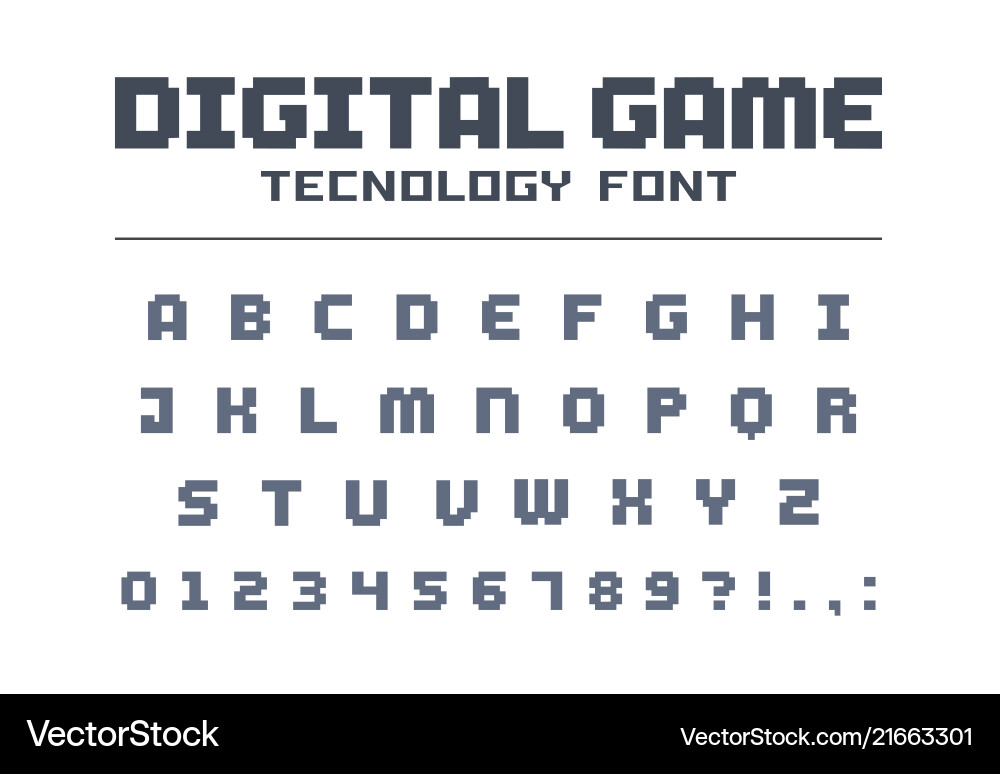Retro Pixel Game Font - 8 Bit Tech vector image