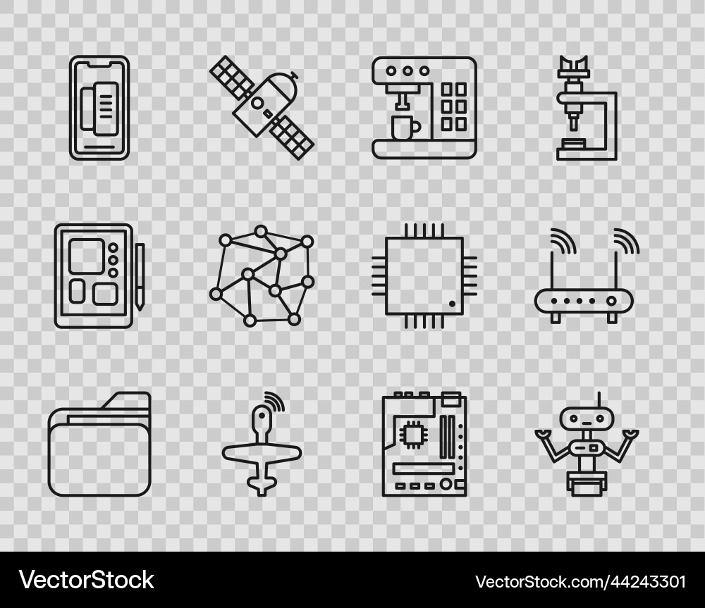 Set line document folder robot coffee machine Set line document folder robot coffee machine vector image