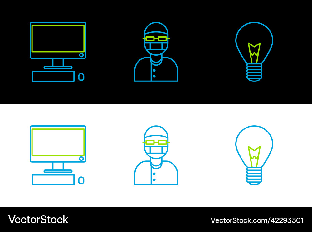 Set line light bulb with concept of idea computer Set line light bulb with concept of idea computer vector image