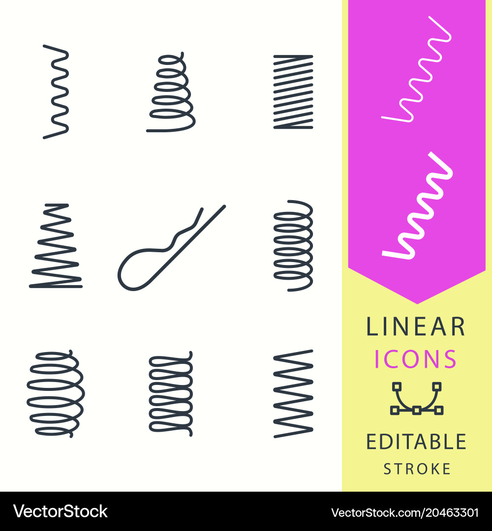 Spring Coil Line Icons - Editable Stroke vector image