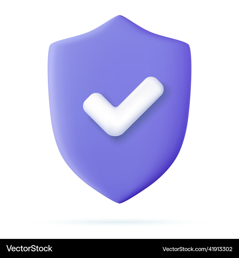 3d shield protected icon with check 3d shield protected icon with check Vector Image