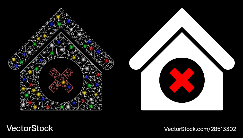 Bright mesh 2d delete building icon with flash Vector Image