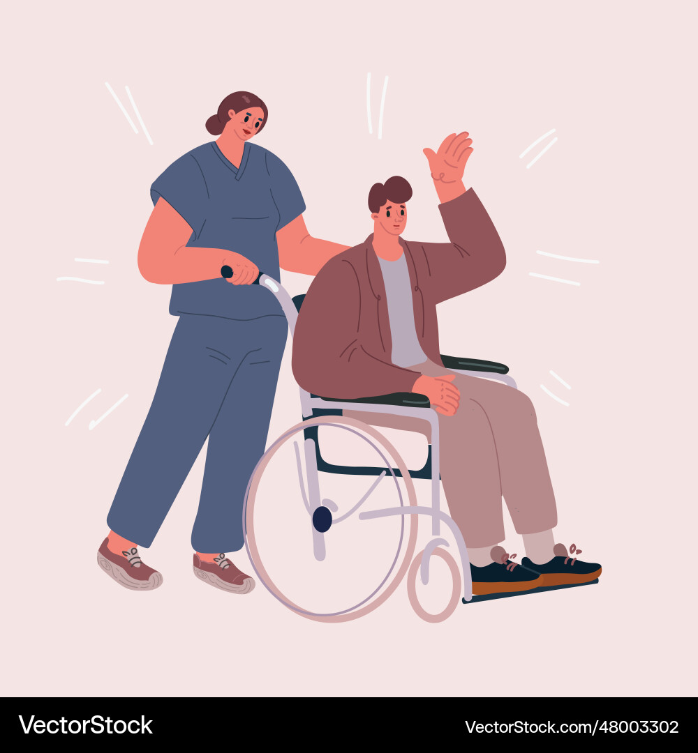 Cartoon of doctor or nurse pushing Cartoon of doctor or nurse pushing vector image