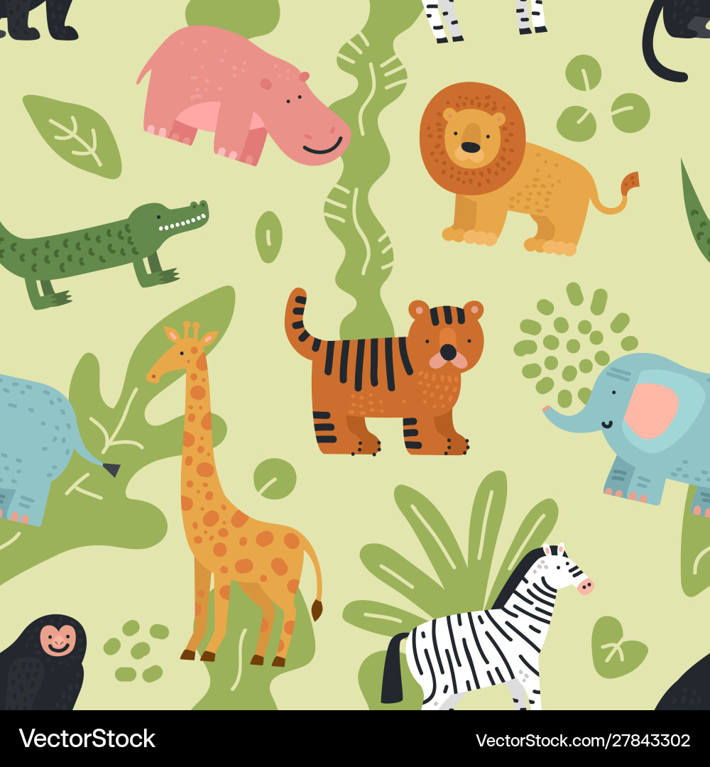 Jungle animals seamless pattern lion crocodile Jungle animals seamless pattern lion crocodile vector image