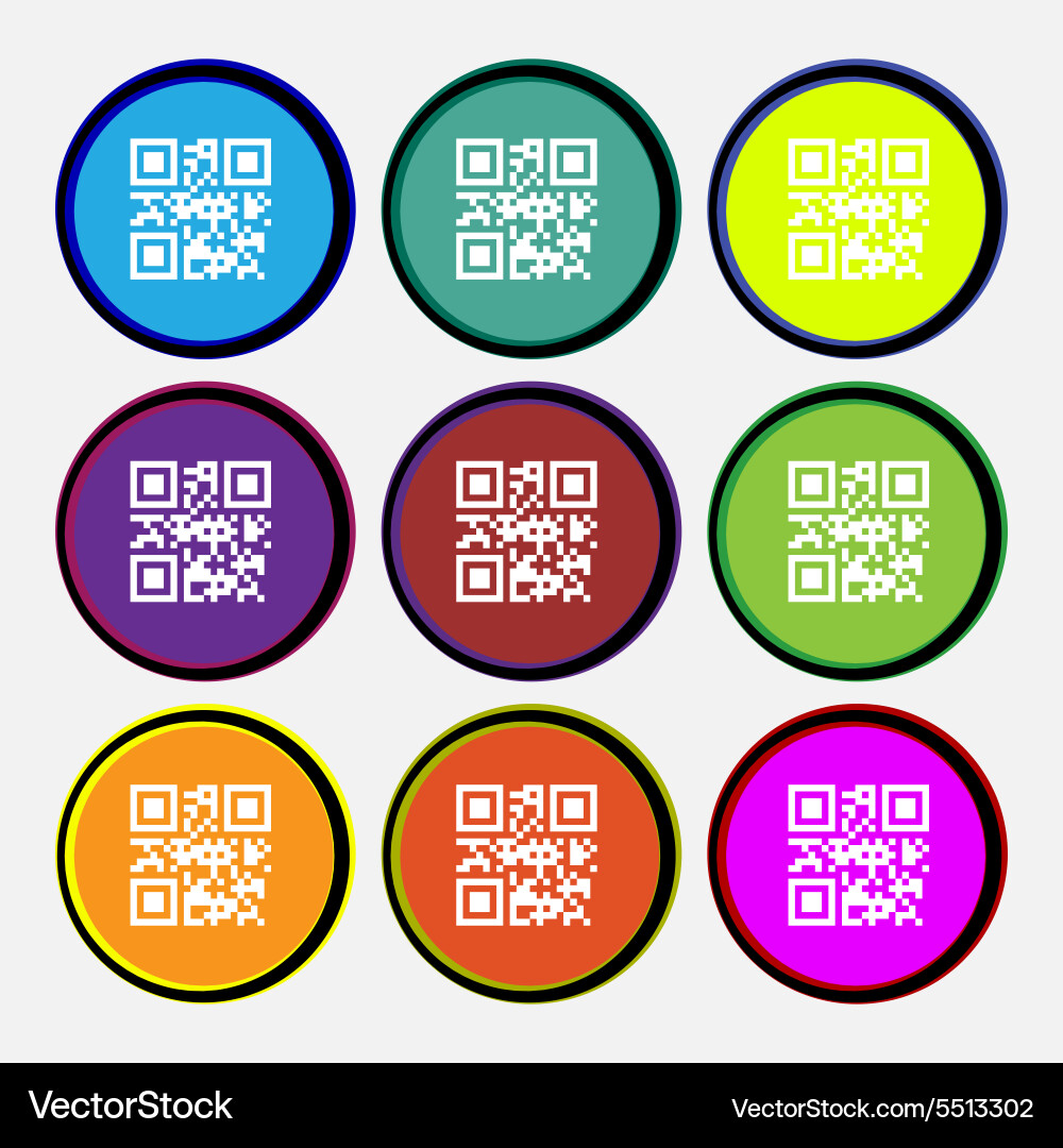 Qr code icon sign nine multi colored round buttons vector image