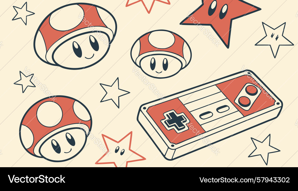 Retro Gaming Mushroom Pattern Vector Image
