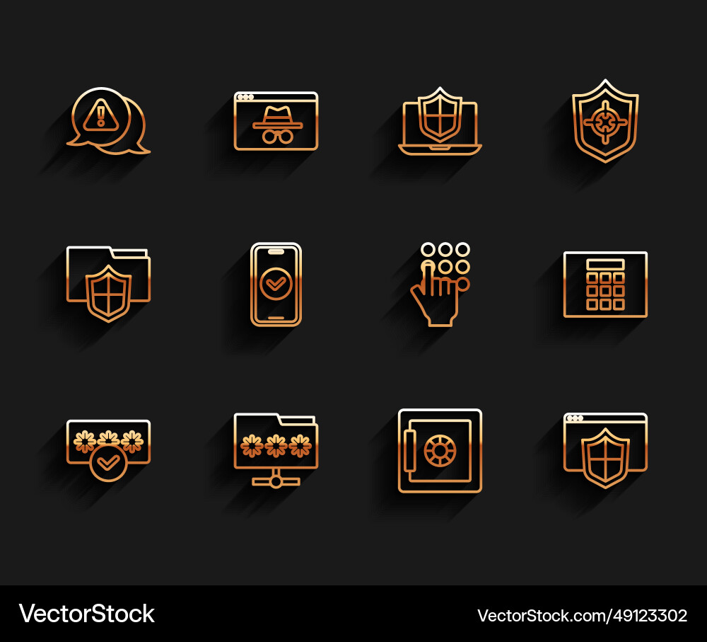 Set line password protection folder Set line password protection folder vector image
