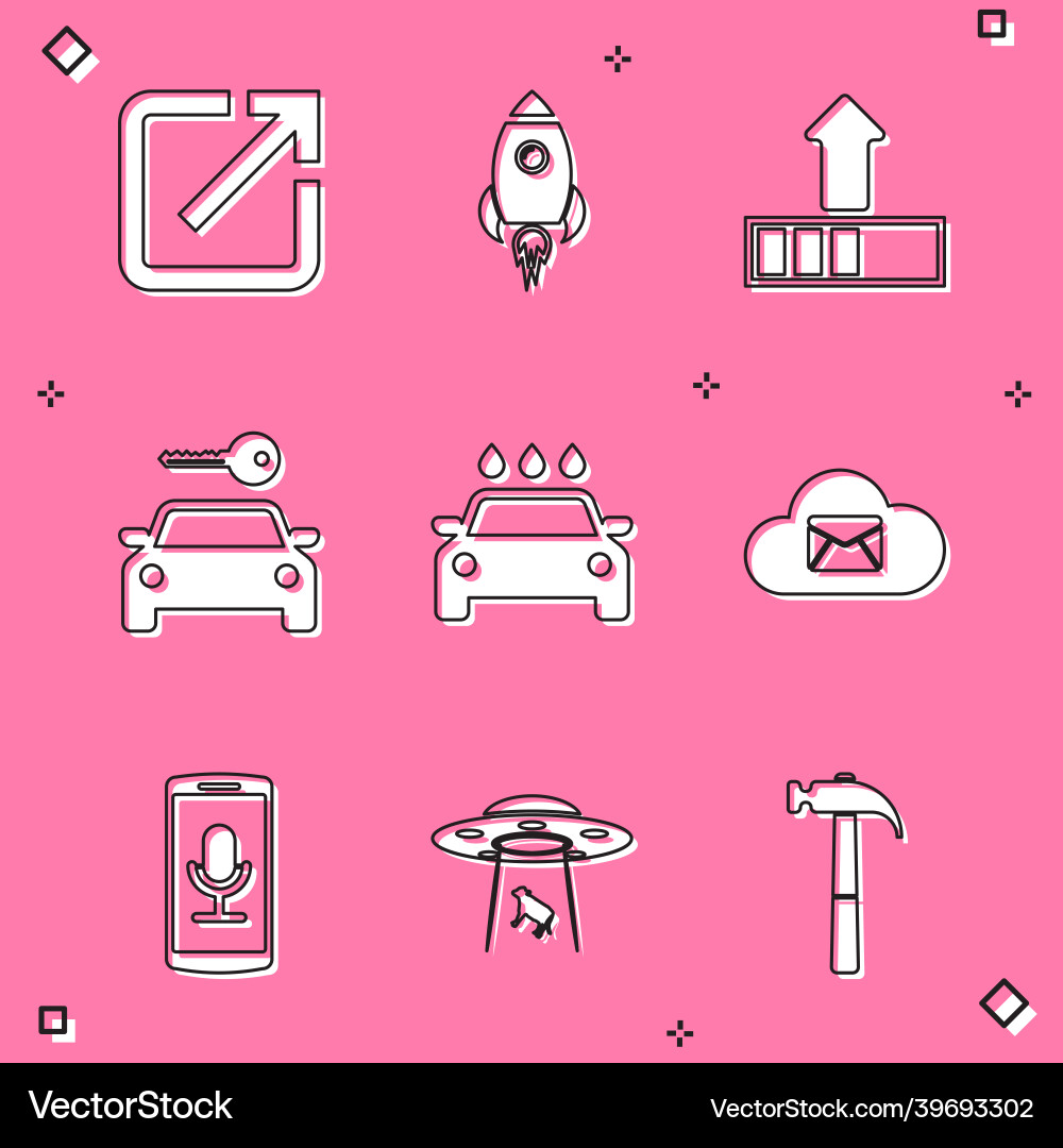 Set open in new window rocket ship with fire vector image