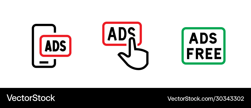 Set smartphone prohibition button blocking ads vector image