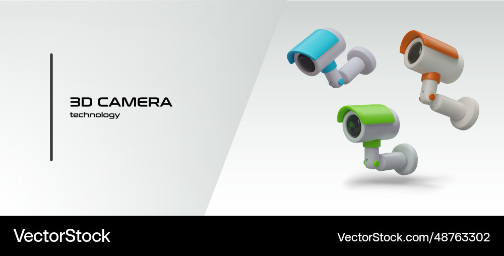 Set with realistic 3d cameras in different Set with realistic 3d cameras in different vector image