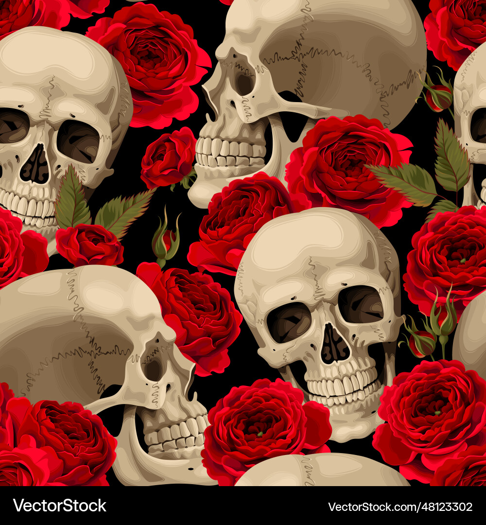 Skull & Rose Seamless Pattern Vector Image