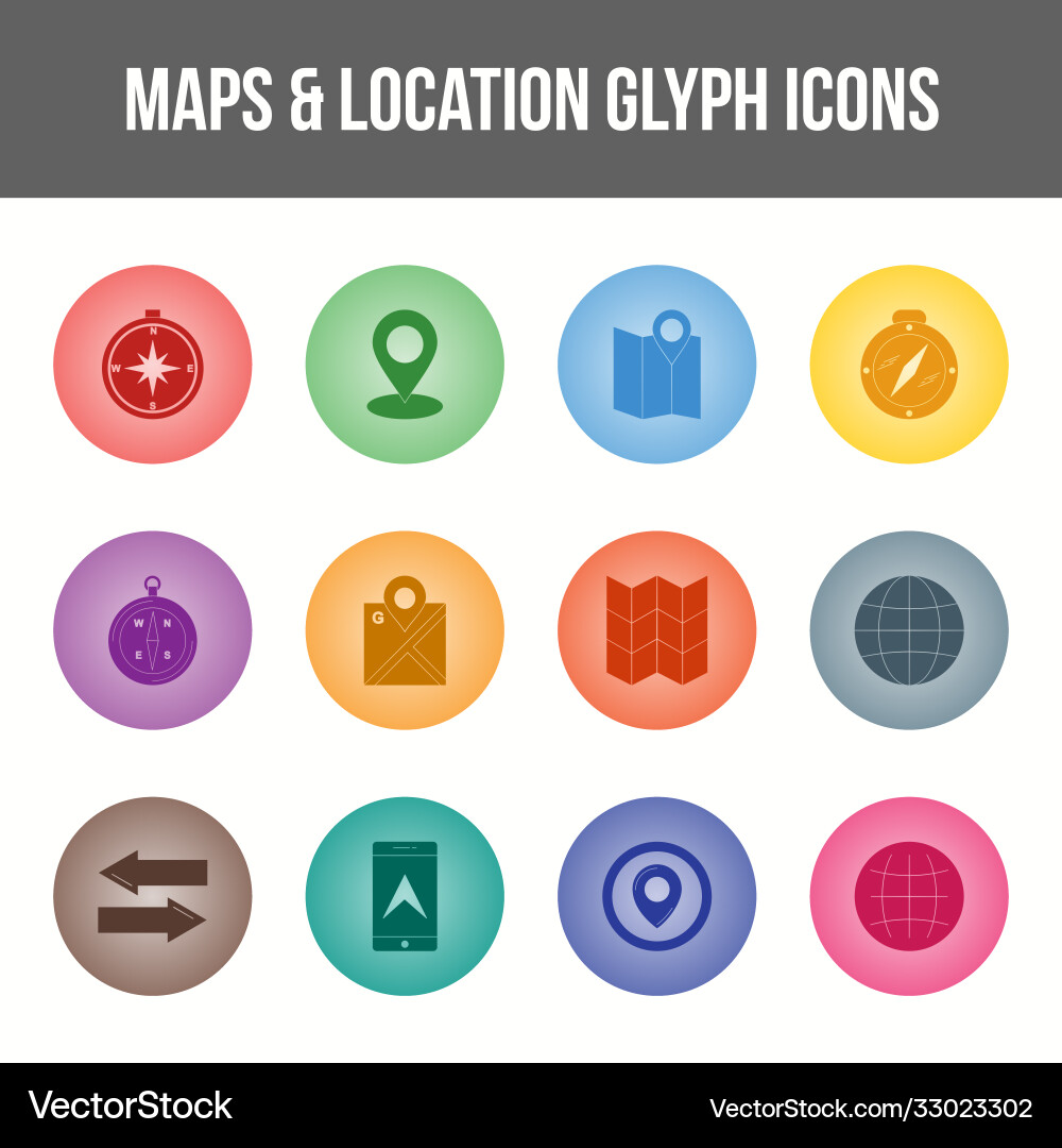 Unique maps location glyph icon set Vector Image