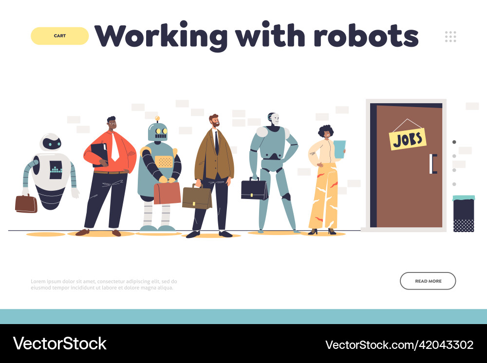 Working with robots concept of landing page Working with robots concept of landing page vector image