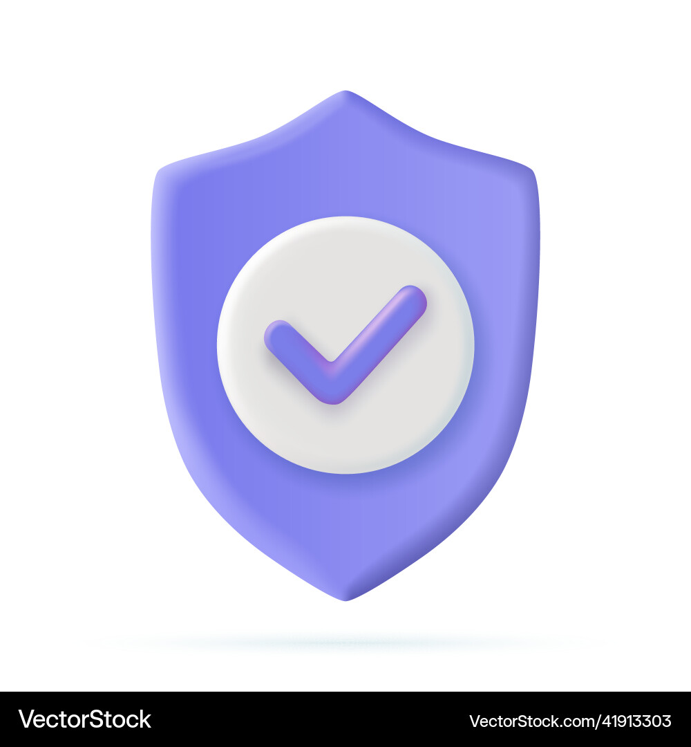 3d shield protected icon with check 3d shield protected icon with check vector image