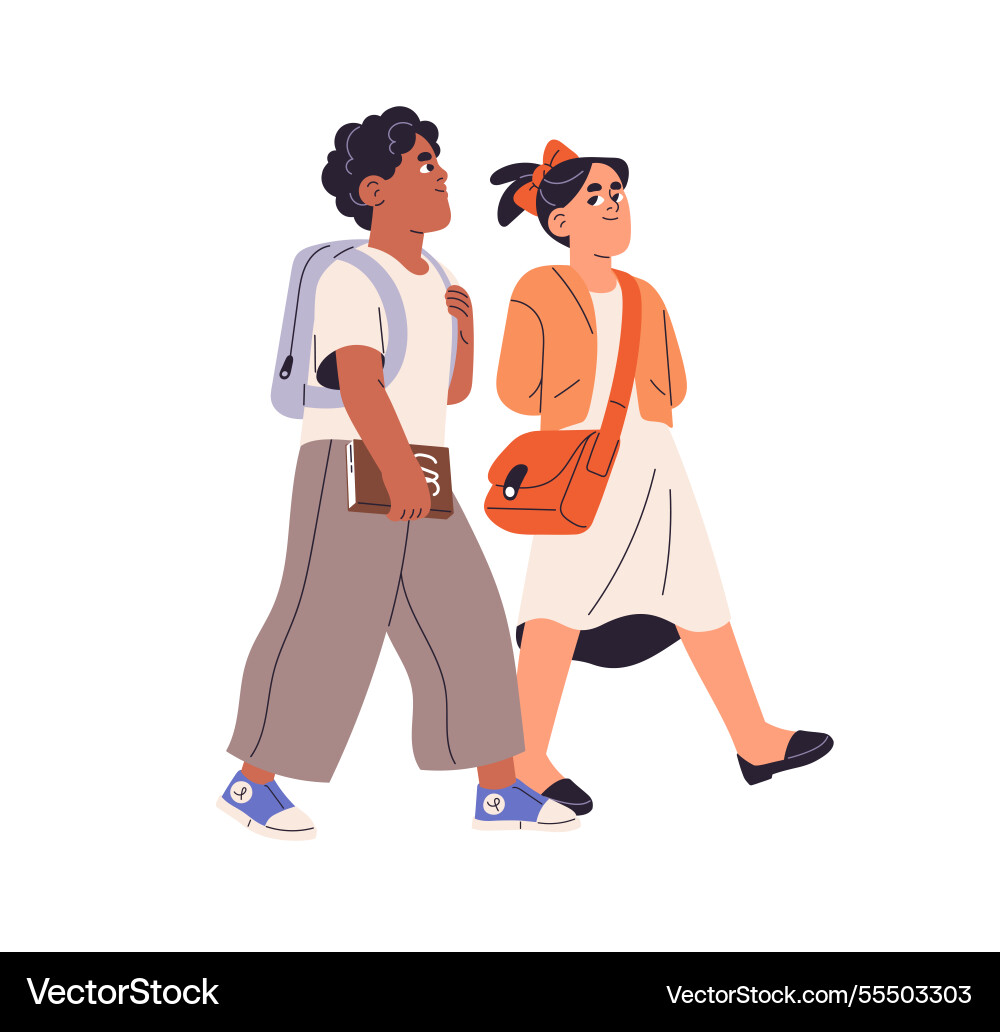 Children go to school carry schoolbag textbook Children go to school carry schoolbag textbook vector image