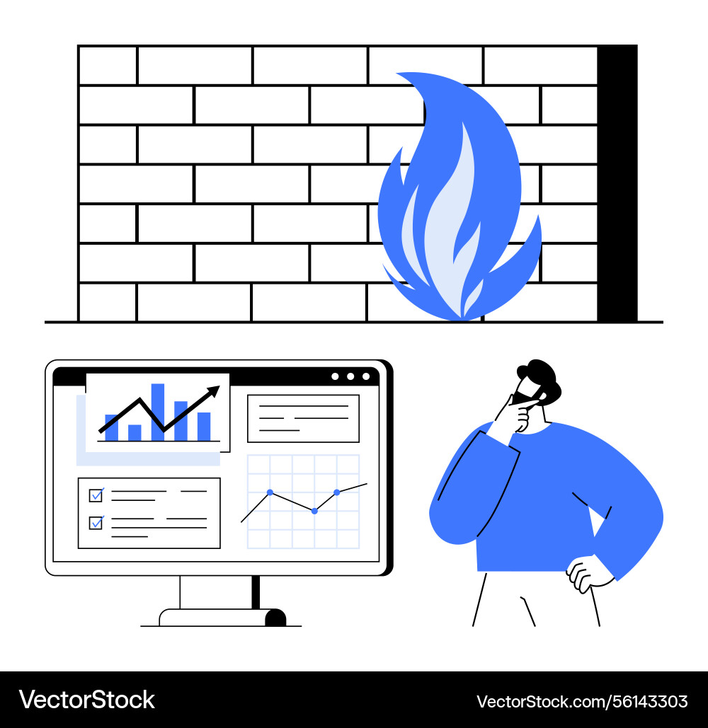 Firewall protection with analytics display Firewall protection with analytics display vector image