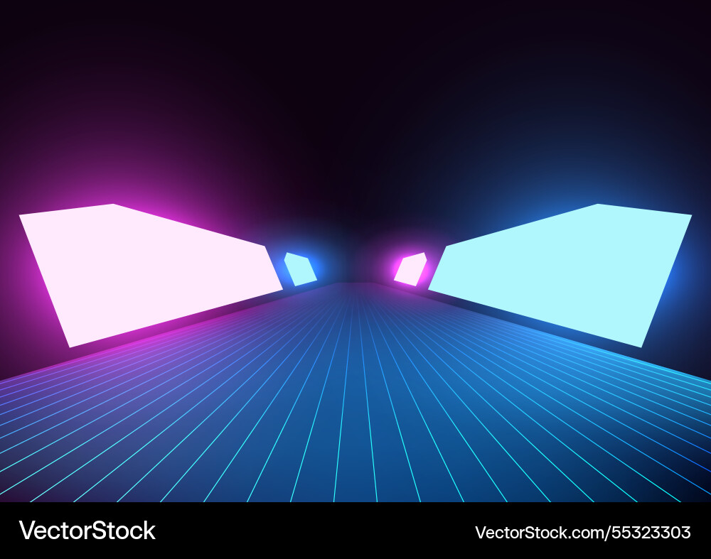 Futuristische leuchtend blaue Zylinder Podium auf lila Futuristische leuchtend blaue Zylinder Podium auf lila vektorbild