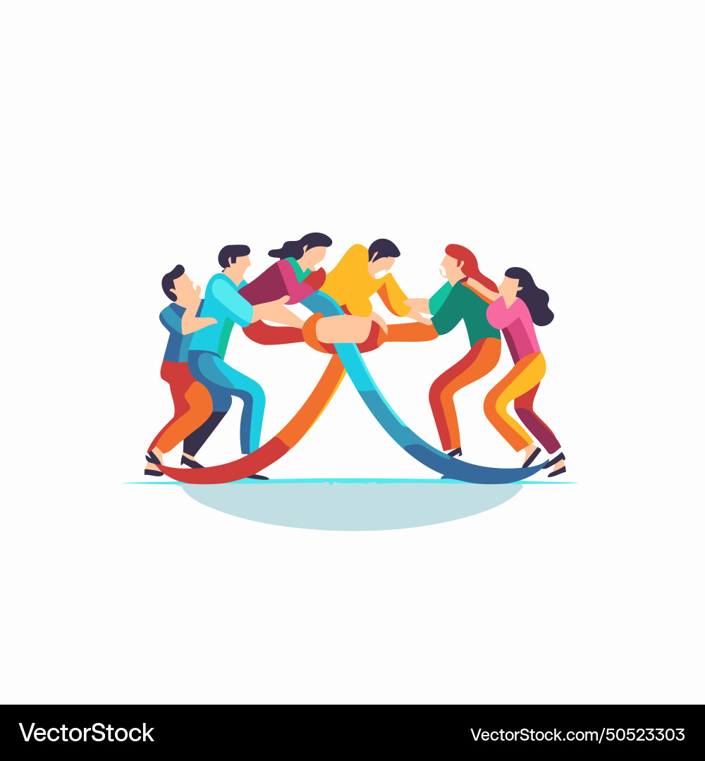 Group of young people pulling rope teamwork Vector Image