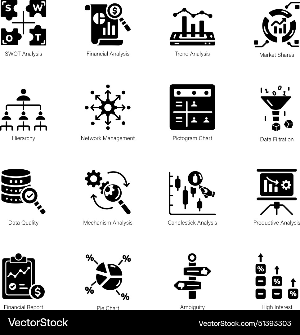 Handy pack of data analytics solid icons vector image