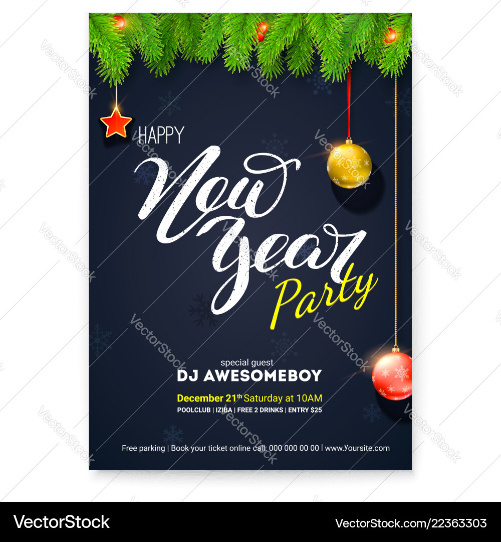 Poster for happy new year holiday party greetings Poster for happy new year holiday party greetings vector image