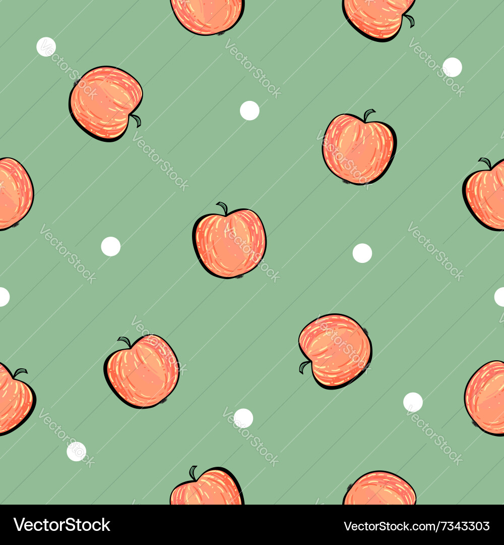 Red apple pattern on green background Vector Image