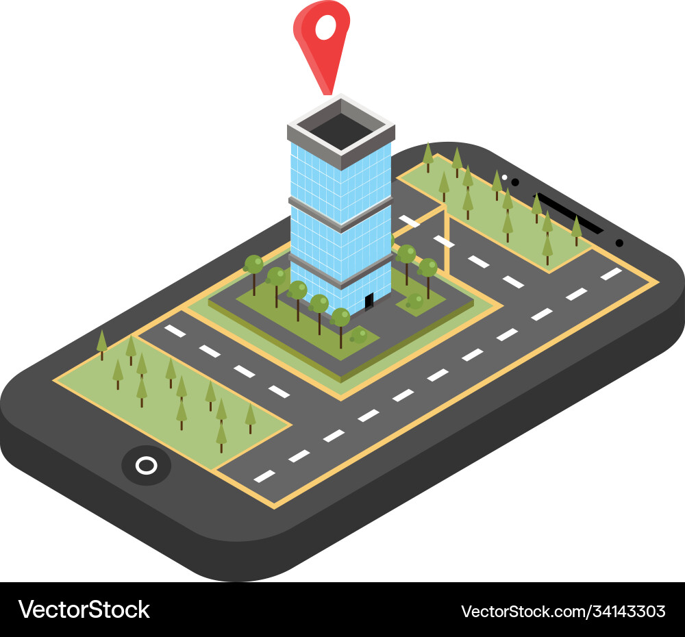 Red pointer on smartphone map gps navigation Vector Image