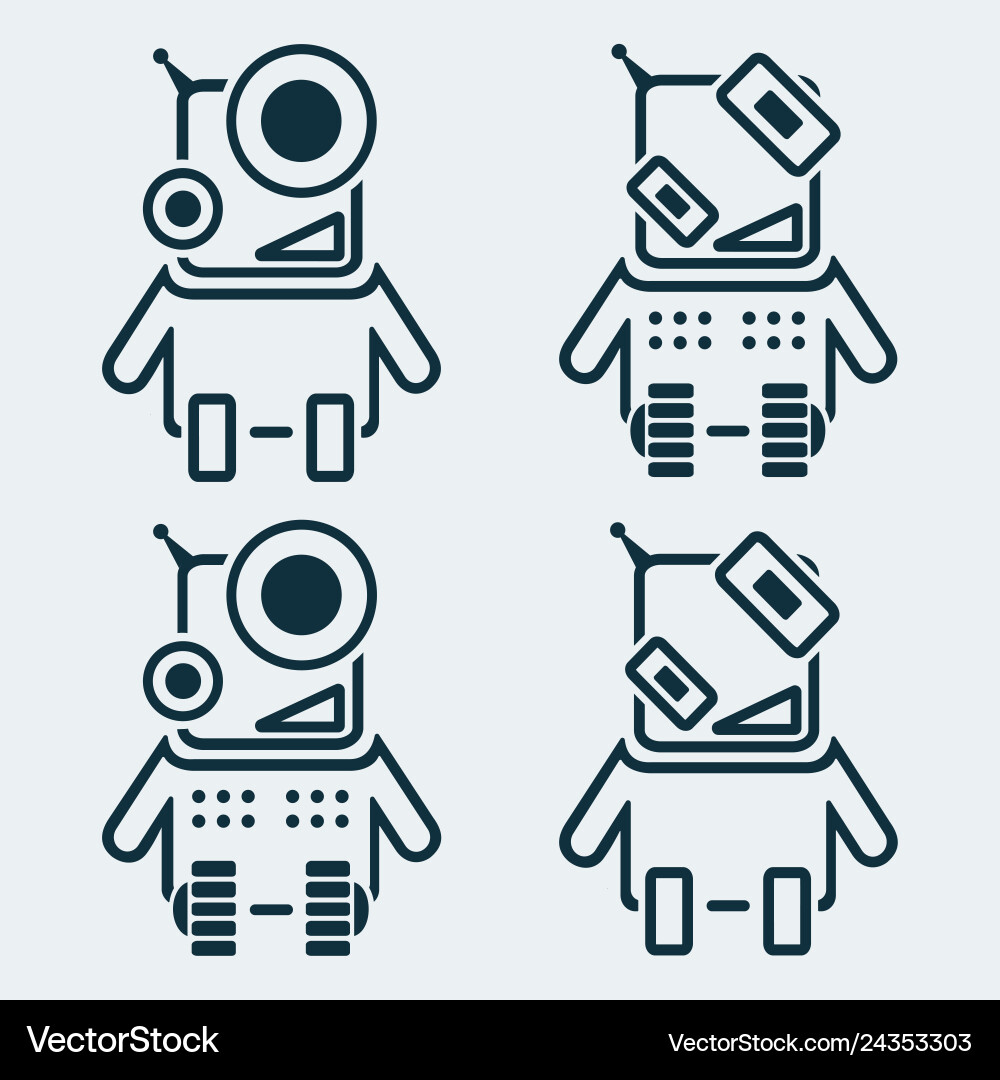 Set of robots icons in linear style vector image