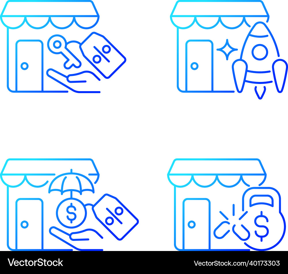 Startup fast growth gradient linear icons set Startup fast growth gradient linear icons set vector image
