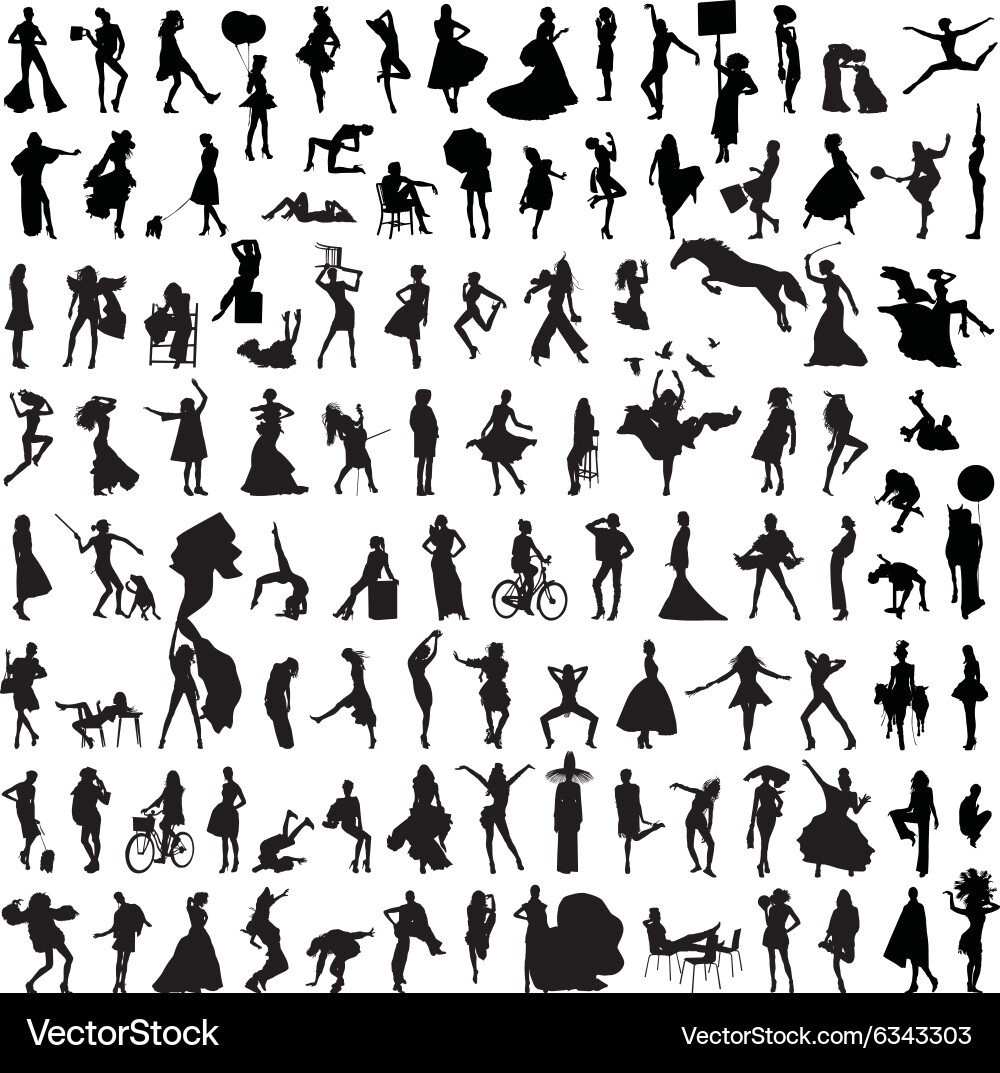 Women Silhouettes - Diverse Poses Vector Image