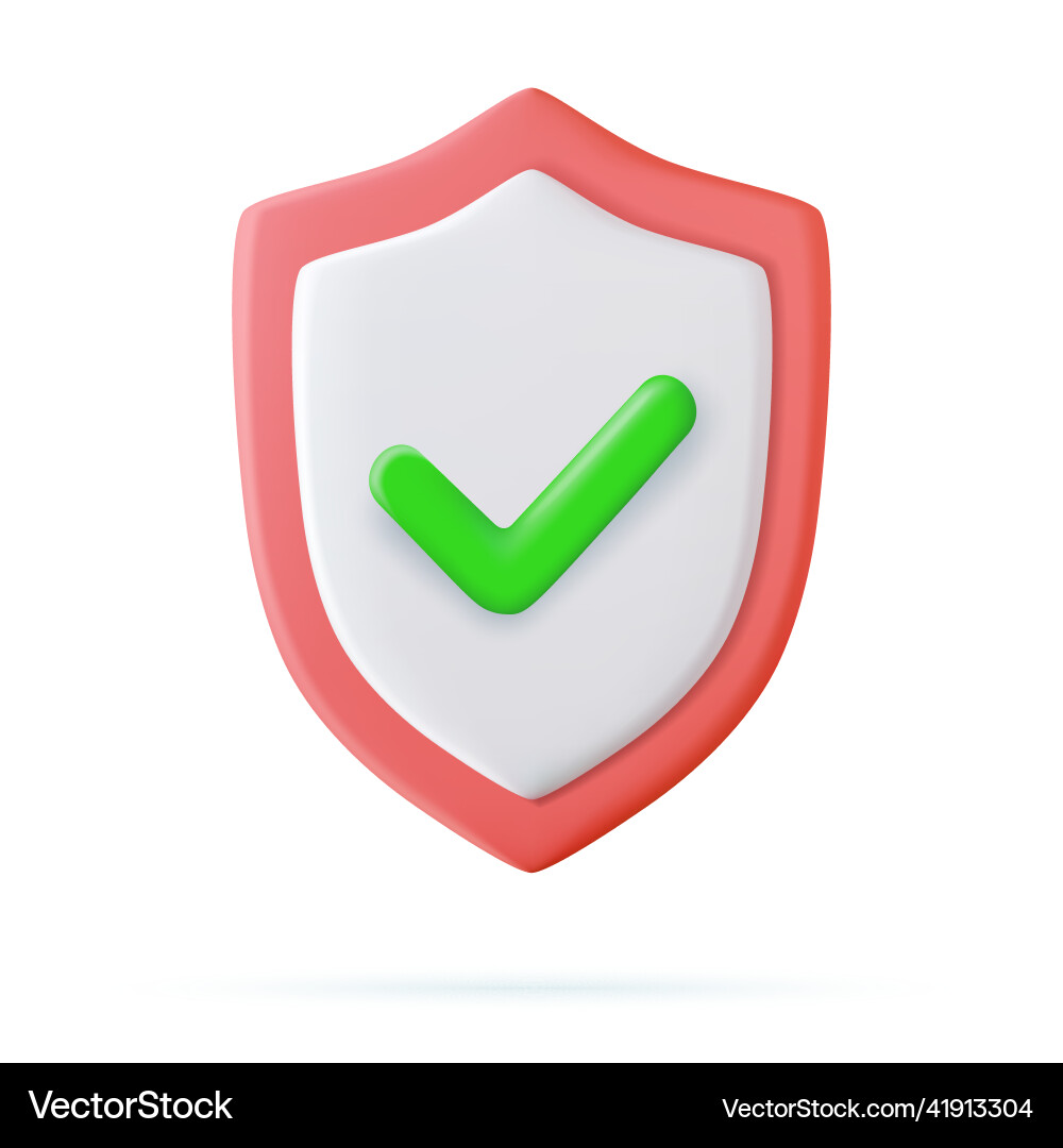 3d shield protected icon with check 3d shield protected icon with check vector image