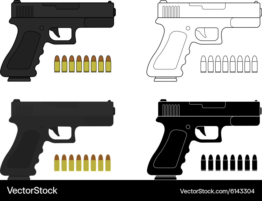 9 mm pistol and bullets Royalty Free Vector Image