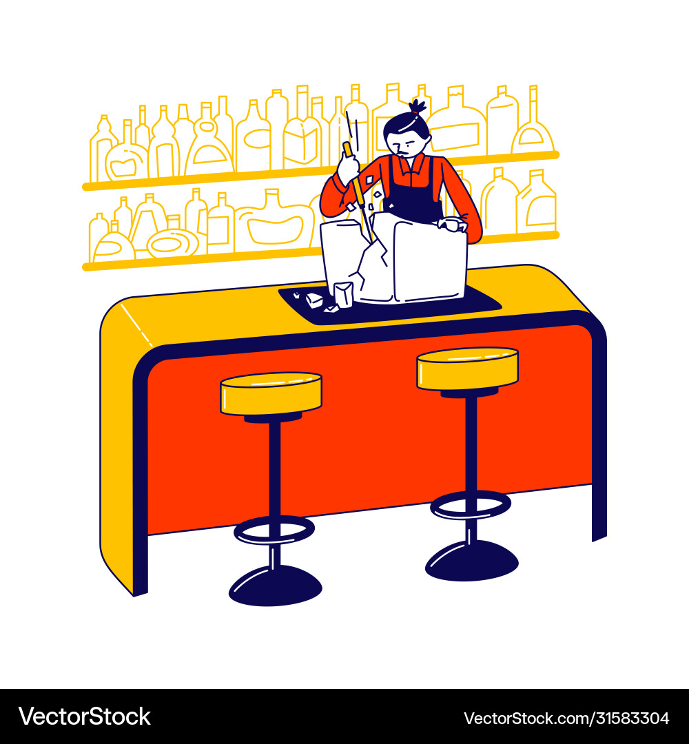Bartender character split ice block to prepare Bartender character split ice block to prepare vector image