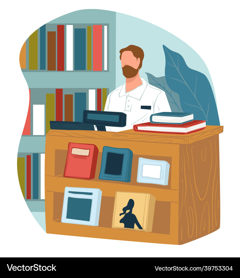 Bookstore-Cashier per Gegenbibliothek oder Shop Bookstore-Cashier per Gegenbibliothek oder Shop vektorbild