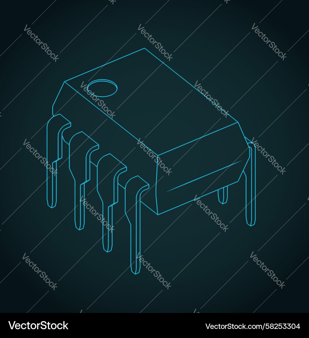 Isometric Microchip Blueprint Vector Image