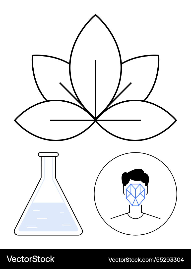 Leaf pattern lab flask and face recognition Leaf pattern lab flask and face recognition vector image