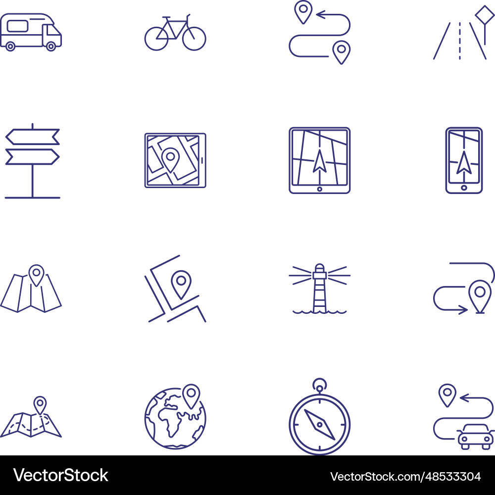 Navigation line icon set Vector Image