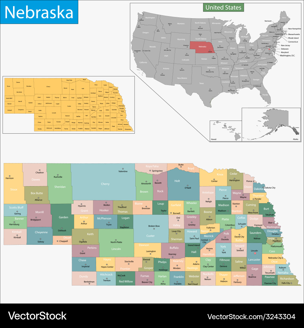 Karte von Nebraska Lizenzfreies Vektorbild VectorStock